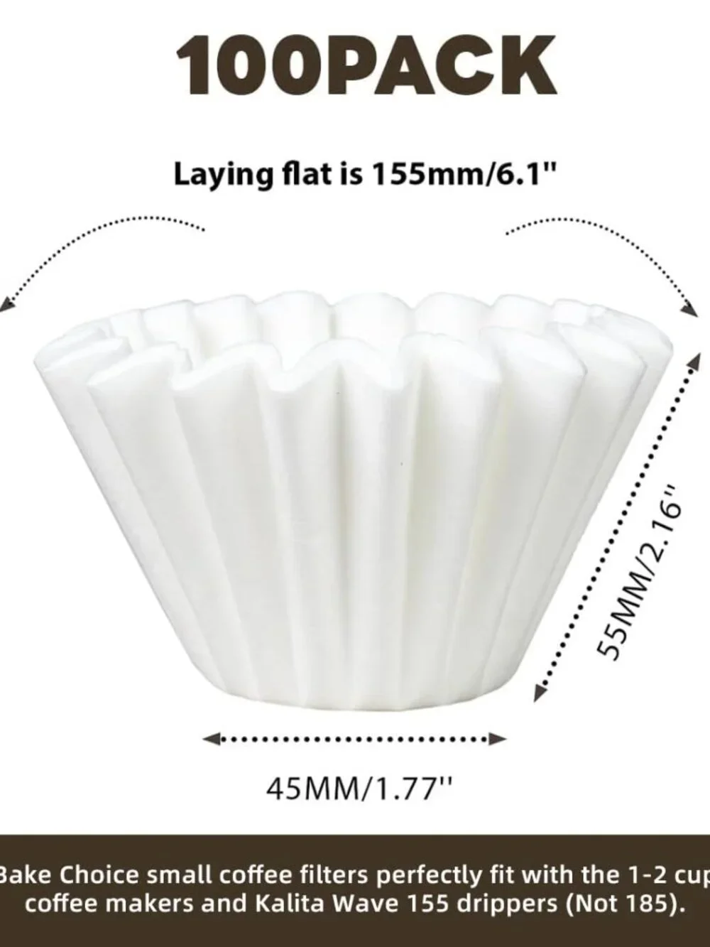 1-2 Cup Small Coffee Filters,100 Count Disposable Basket Coffee Filter Paper, Co